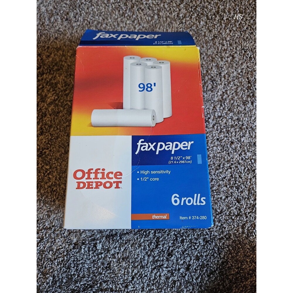 Office Depot 8 1/2" x 98' Fax Paper High Sensitivity 1/2" Core 4 Rolls #374-280